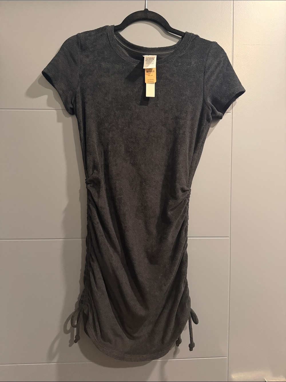 Victoria Secret PINK Black Short-Sleeve Terry Ruched Mini Dress